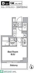 レジディア目黒4 1Kの間取図画像