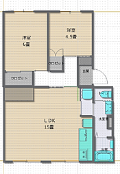 西武百草園団地1号棟 2LDKの間取図画像