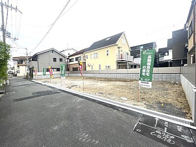 外観：最寄り駅へ徒歩5分の駅近立地ながら、穏やかな暮らしが期待できる住宅地での限定3区画！長期優良住宅パターンの選択可能♪長く安心できる住まいをご提案いたします！