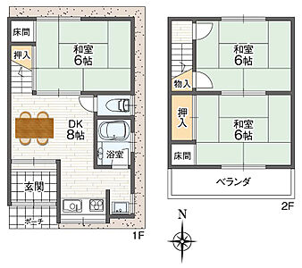 間取り：お部屋をそれぞれ個室として使ったり、つなげて広い空間として使ったり、フレキシブルな利用ができる3DKです。