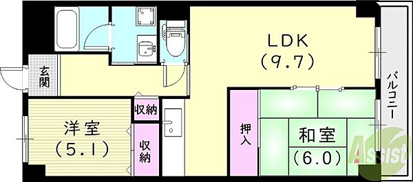 ラフィーネ武庫之荘 ｜兵庫県尼崎市南武庫之荘3丁目(賃貸マンション2LDK・2階・57.20㎡)の写真 その2