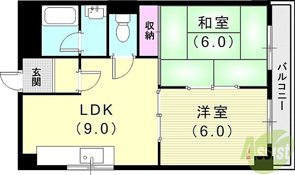 パレス武庫 ｜兵庫県尼崎市武庫町1丁目(賃貸マンション2LDK・3階・45.00㎡)の写真 その2