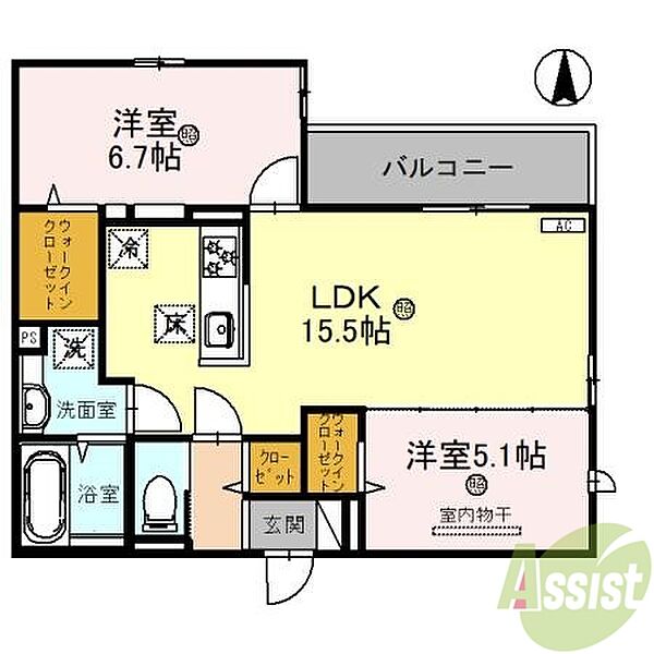 M&R AiKi ｜兵庫県尼崎市西立花町2丁目(賃貸アパート2LDK・1階・60.94㎡)の写真 その2