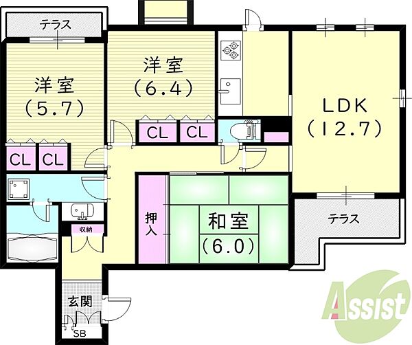 プール・トゥジュール甲子園花園町 ｜兵庫県西宮市花園町(賃貸マンション3LDK・1階・75.88㎡)の写真 その2