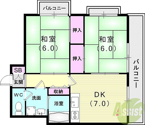 エトワール甲子園 ｜兵庫県西宮市甲子園口3丁目(賃貸マンション2DK・2階・47.20㎡)の写真 その2