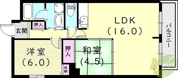 フローラル長洲 ｜兵庫県尼崎市長洲中通1丁目(賃貸マンション2LDK・3階・60.20㎡)の写真 その2