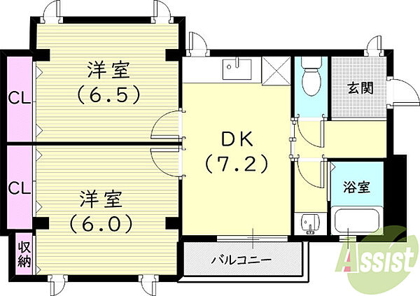 サンロイヤル神垣 ｜兵庫県西宮市神垣町(賃貸マンション2DK・1階・46.10㎡)の写真 その2