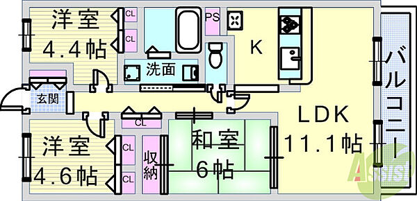 NTPRレジデンス甲子園四番町 ｜兵庫県西宮市甲子園四番町(賃貸マンション3LDK・3階・68.40㎡)の写真 その2