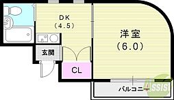 立花スプリングス 4階1DKの間取り