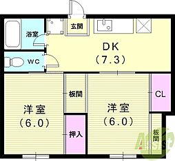 藤本ハイム 2DKの間取図画像