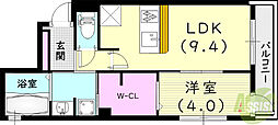 アベニール西宮北口 1LDKの間取図画像