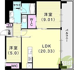 プレジオ宝塚ASIAN 2LDKの間取図画像