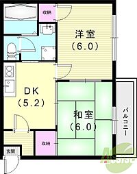 伊丹坂ハイツ 2DKの間取図画像