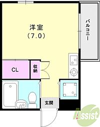 ロイヤルメゾン塚口8 ワンルームの間取図画像