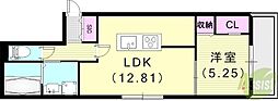 アイメゾン東園田 1LDKの間取図画像