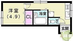 スウィートハイム 1Kの間取図画像