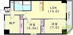 西宮市上甲子園4丁目マンション 2SLDKの間取図画像
