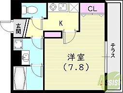 アクシリア尼崎 1Kの間取図画像