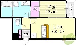 シェモア・グランデ西宮 1LDKの間取図画像