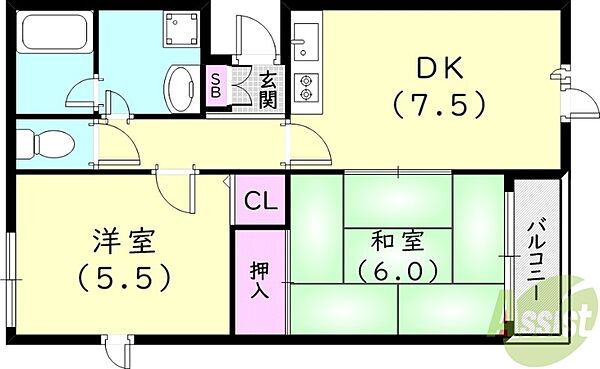 ロイヤルメゾン甲東園VII ｜兵庫県西宮市門戸荘(賃貸マンション2DK・2階・45.50㎡)の写真 その2