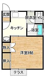 カーサM＆T 2階1Kの間取り