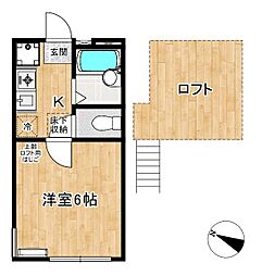 プランドール 1Kの間取図画像