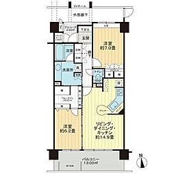 サーパス中河原 2SLDKの間取図画像