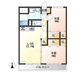 キング・ペレ 2LDKの間取図画像