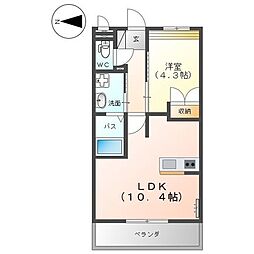 イーストヒルズ宿郷 1LDKの間取図画像