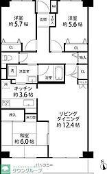 岸根公園ハイツ 3LDKの間取図画像