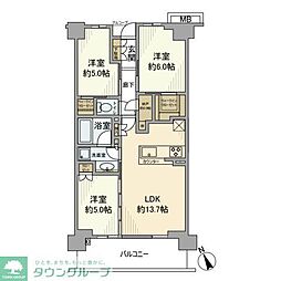 シティテラス横濱綱島ガーデンズ 3LDKの間取図画像