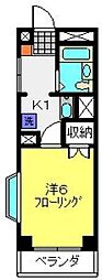 コスモ佐野第2 2階1Kの間取り