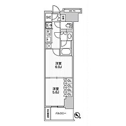 WORVE横浜伊勢佐木町 2Kの間取図画像