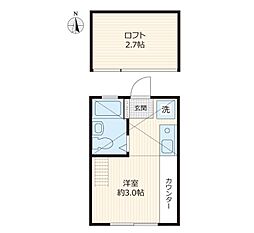 イーリスコート西横浜A ワンルームの間取図画像