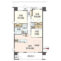 レジェイド高槻南松原ザフロント 3LDKの間取図画像