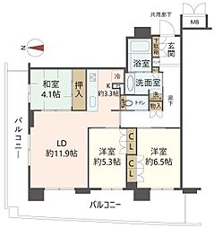 ジオ高槻ミューズレジス 3LDKの間取図画像