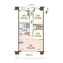 ジオ北千里藤白台B棟 3LDKの間取図画像