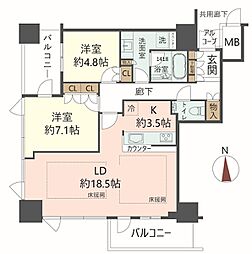 ジオタワー天六 2LDKの間取図画像