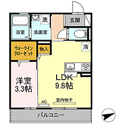 D-room政所 2階1LDKの間取り