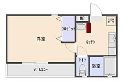 かでんハイツ 1Kの間取図画像