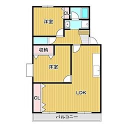 ベルシャトーまき 2LDKの間取図画像