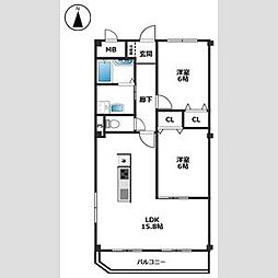 シャルダン三矢 2LDKの間取図画像