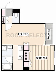 Ecrin新瑞橋 1LDKの間取図画像