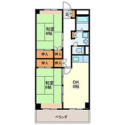 港楽ハイツ1号棟 2DKの間取図画像
