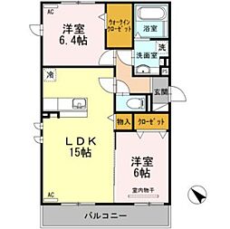 セーラム植田 2LDKの間取図画像