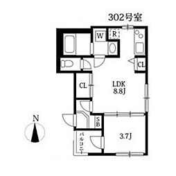 ハーモニーテラス二番7 1DKの間取図画像