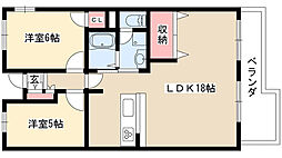 パピヨンヤシロ 2LDKの間取図画像