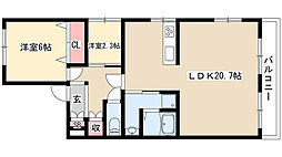 パピヨン香流 2LDKの間取図画像