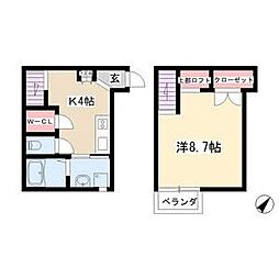 セリシール 1Kの間取図画像