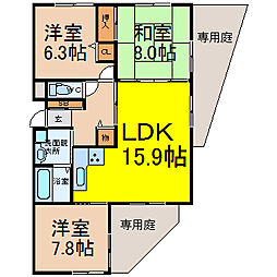 タウン唐山F棟 3LDKの間取図画像